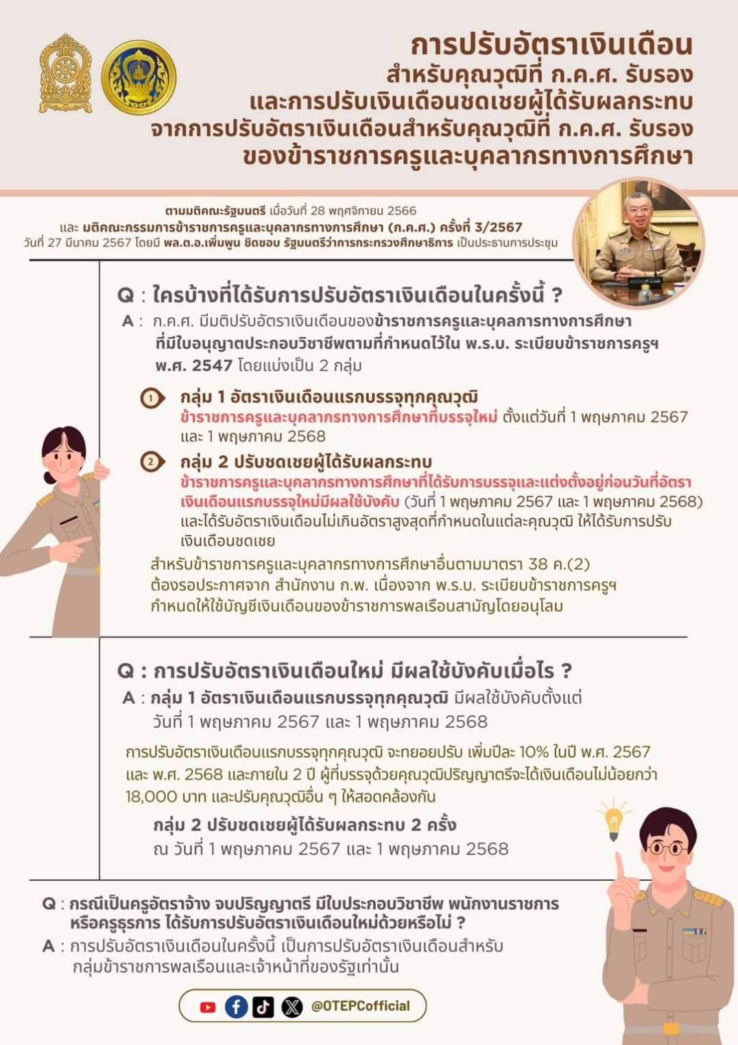 การปรับอัตราเงินเดือนข้าราชการครูและบุคลากรทางการศึกษา เริ่มปรับใช้ตั้งแต่วันที่ 1 พฤษภาคม 2567