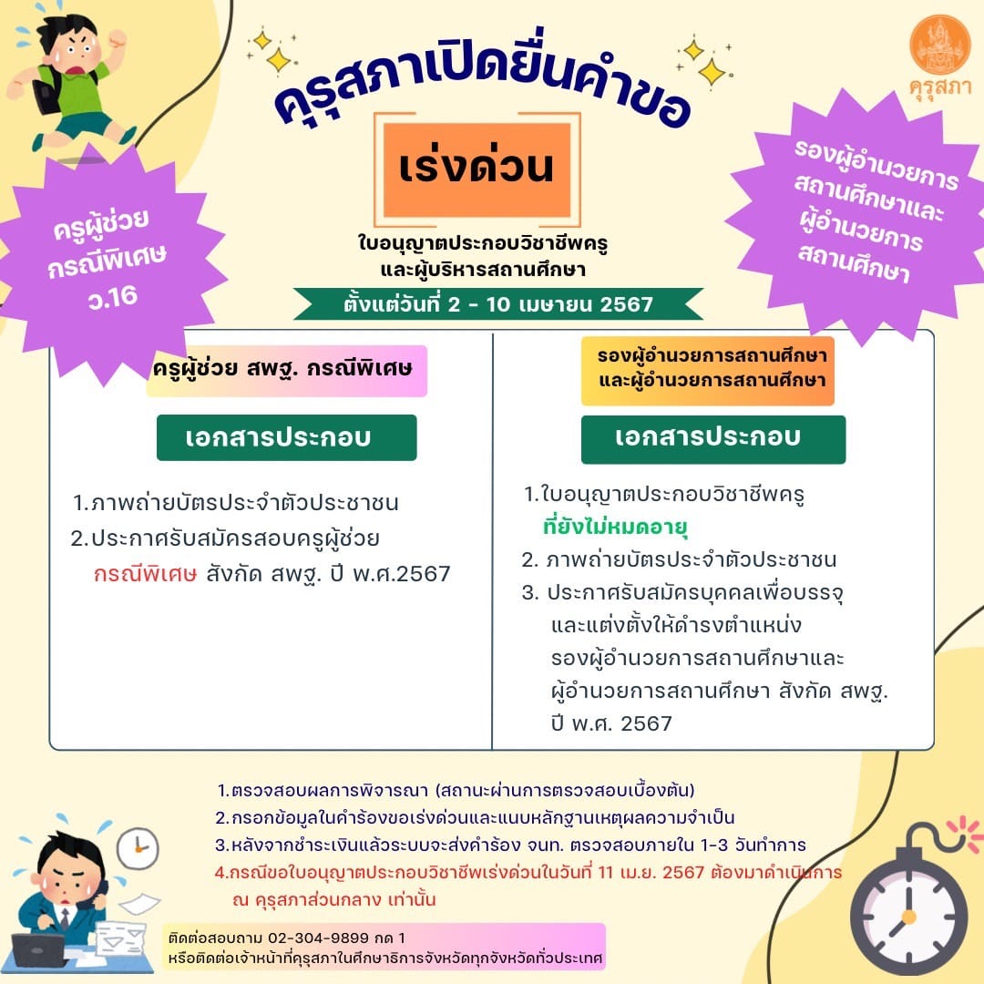 คุรุสภาเปิดยื่นคำขอ กรณีเร่งด่วนสำหรับใบอนุญาต ประกอบวิชาชีพครูและผู้บริหารสถานศึกษา