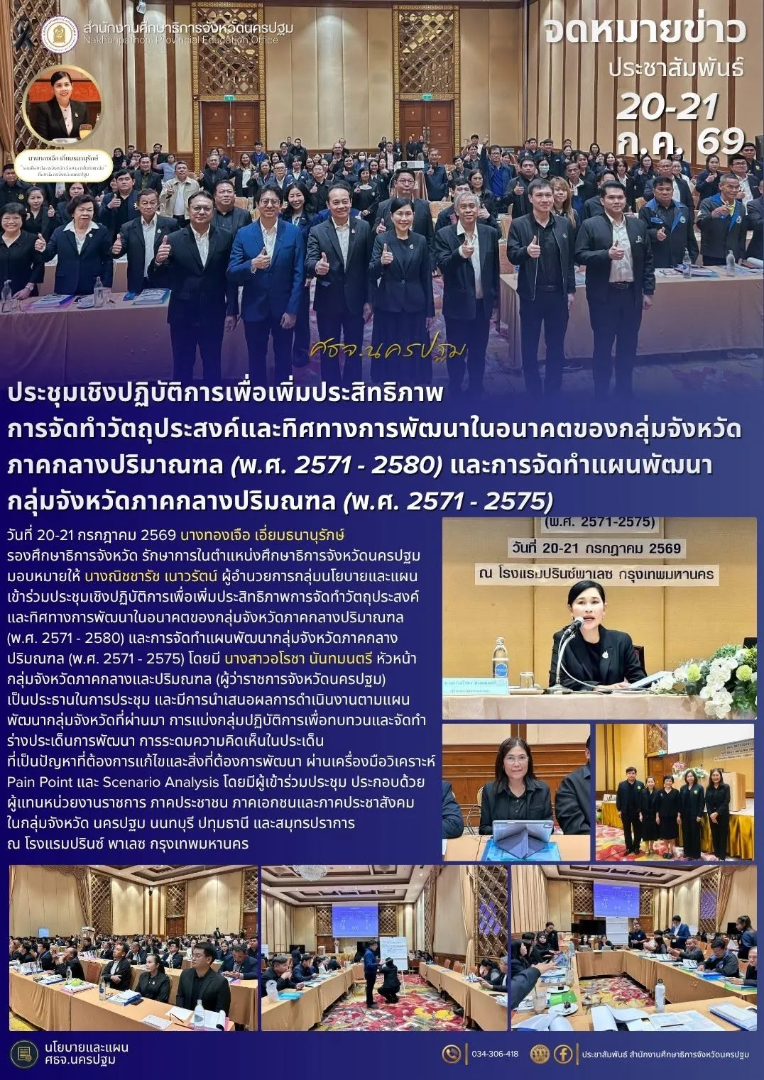ประชุมเชิงปฏิบัติการเพื่อเพิ่มประสิทธิภาพการจัดทำวัตถุประสงค์และทิศทางการพัฒนาในอนาคตของกลุ่มจังหวัดภาคกลางปริมาณฑล (พ.ศ. 2571 – 2580) และการจัดทำแผนพัฒนากลุ่มจังหวัดภาคกลางปริมณฑล (พ.ศ. 2571 – 2575)